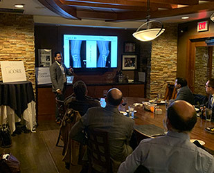 
                        Dr. Ronak Patel hosts a cartilage case discussion dinner for sports
                            medicine specialists in the region.